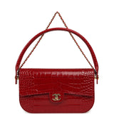 Chanel Top Handle "Turn Around" Clutch with Chain Red Croc Embossed Calfskin Gold Hardware - Thumbnail View 1