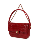 Chanel Top Handle "Turn Around" Clutch with Chain Red Croc Embossed Calfskin Gold Hardware - Thumbnail View 5