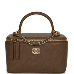 Chanel Small Top Handle Vanity Case Brown Grained Calfskin Gold Hardware