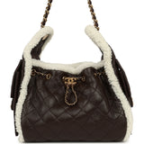 Chanel Small 25 Hobo Bag Dark Brown Crumpled Sheepskin, Ecru Shearling Gold Hardware - Thumbnail View 1