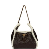 Chanel Small 25 Hobo Bag Dark Brown Crumpled Sheepskin, Ecru Shearling Gold Hardware - Thumbnail View 7