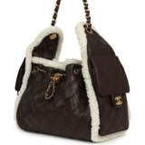 Chanel Small 25 Hobo Bag Dark Brown Crumpled Sheepskin, Ecru Shearling Gold Hardware - Thumbnail View 5