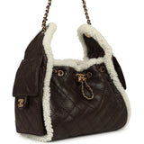 Chanel Small 25 Hobo Bag Dark Brown Crumpled Sheepskin, Ecru Shearling Gold Hardware - Thumbnail View 2