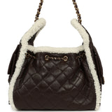 Chanel Small 25 Hobo Bag Dark Brown Crumpled Sheepskin, Ecru Shearling Gold Hardware - Thumbnail View 4