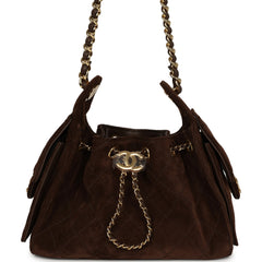 Chanel Mini 25 Hobo Bag Dark Brown Suede Gold Hardware