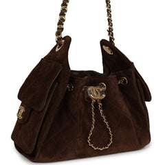 Chanel Mini 25 Hobo Bag Dark Brown Suede Gold Hardware