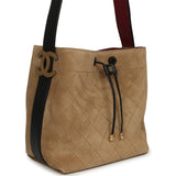 Chanel Medium "CC Loop" Drawstring Bucket Bag with Leather Strap Beige Suede, Black Calfskin Gold Hardware - Thumbnail View 2