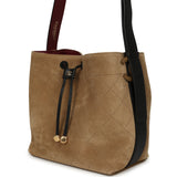 Chanel Medium "CC Loop" Drawstring Bucket Bag with Leather Strap Beige Suede, Black Calfskin Gold Hardware - Thumbnail View 5