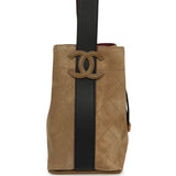 Chanel Medium "CC Loop" Drawstring Bucket Bag with Leather Strap Beige Suede, Black Calfskin Gold Hardware - Thumbnail View 3