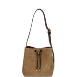 Chanel Medium "CC Loop" Drawstring Bucket Bag with Leather Strap Beige Suede, Black Calfskin Gold Hardware - Thumbnail View 7