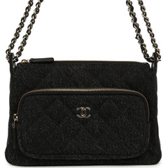 Chanel Preppy Pocket Purse with Chain Black Denim Light Gold Hardware