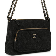 Chanel Preppy Pocket Purse with Chain Black Denim Light Gold Hardware