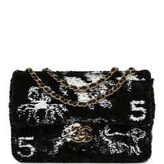 Chanel Mini "Iconic Symbols" Flap Bag Black, White Sequin Gold Hardware