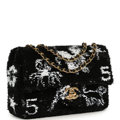Chanel Mini "Iconic Symbols" Flap Bag Black, White Sequin Gold Hardware
