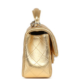 Chanel Classic Top Handle Long Flap Bag Gold Metallic Caviar Silver Hardware - Thumbnail View 3