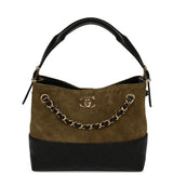 Chanel Mini Coco Base Bag Khaki Suede, Black Lambskin Gold Hardware - Thumbnail View 1