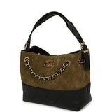 Chanel Mini Coco Base Bag Khaki Suede, Black Lambskin Gold Hardware - Thumbnail View 6