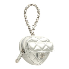 Chanel CC In Love Mini Heart Bag Charm Silver Metallic Lambskin Silver Hardware