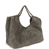 Chanel Maxi CC Cabas Hobo Bag Dark Grey Suede Gold Hardware - Thumbnail View 2