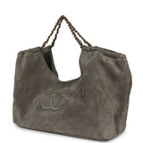 Chanel Maxi CC Cabas Hobo Bag Dark Grey Suede Gold Hardware - Thumbnail View 5