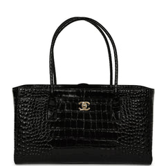 Chanel Small Cerf Shopping Bag Black Croc Embossed Calfskin Gold Hardware