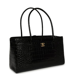 Chanel Small Cerf Shopping Bag Black Croc Embossed Calfskin Gold Hardware