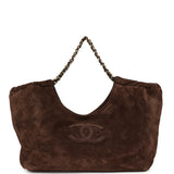 Chanel Small CC Cabas Hobo Bag Dark Brown Suede Gold Hardware - Thumbnail View 1