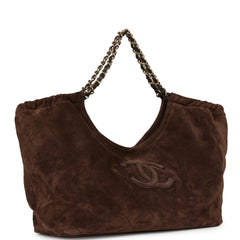 Chanel Small CC Cabas Hobo Bag Dark Brown Suede Gold Hardware