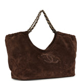 Chanel Small CC Cabas Hobo Bag Dark Brown Suede Gold Hardware - Thumbnail View 2