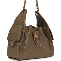 Chanel Small 25 Hobo Bag Dark Khaki Caviar Gold Hardware