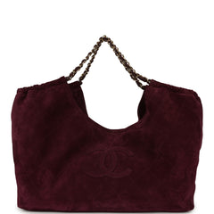 Chanel Maxi CC Cabas Hobo Bag Burgundy Suede Gold Hardware