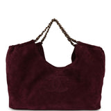 Chanel Maxi CC Cabas Hobo Bag Burgundy Suede Gold Hardware - Thumbnail View 1