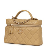 Chanel Top Handle Long Vanity Case with Chain Beige Shiny Caviar Gold Hardware - Thumbnail View 5