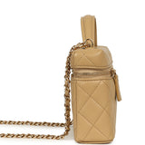 Chanel Top Handle Long Vanity Case with Chain Beige Shiny Caviar Gold Hardware - Thumbnail View 3