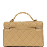Chanel Top Handle Long Vanity Case with Chain Beige Shiny Caviar Gold Hardware - Thumbnail View 4