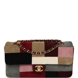 Chanel East West Patchwork Flap Bag Burgundy, Grey, Red, Multicolor Suede Gold Hardware - Thumbnail View 1