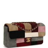 Chanel East West Patchwork Flap Bag Burgundy, Grey, Red, Multicolor Suede Gold Hardware - Thumbnail View 2