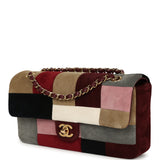 Chanel East West Patchwork Flap Bag Burgundy, Grey, Red, Multicolor Suede Gold Hardware - Thumbnail View 6
