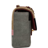 Chanel East West Patchwork Flap Bag Burgundy, Grey, Red, Multicolor Suede Gold Hardware - Thumbnail View 3