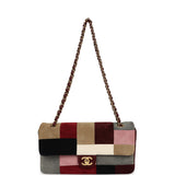Chanel East West Patchwork Flap Bag Burgundy, Grey, Red, Multicolor Suede Gold Hardware - Thumbnail View 8