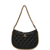 Chanel Small Chain Around Hobo Bag Black Shiny Lambskin Antique Gold Hardware - Thumbnail View 1