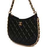 Chanel Small Chain Around Hobo Bag Black Shiny Lambskin Antique Gold Hardware - Thumbnail View 6