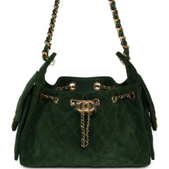 Chanel Mini 25 Hobo Bag Dark Green Suede Gold Hardware