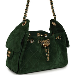 Chanel Mini 25 Hobo Bag Dark Green Suede Gold Hardware