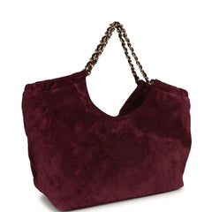 Chanel Small CC Cabas Hobo Bag Burgundy Suede Gold Hardware