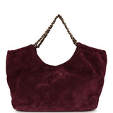 Chanel Small CC Cabas Hobo Bag Burgundy Suede Gold Hardware - Thumbnail View 4