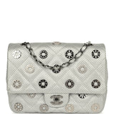Pre-owned Chanel Small "Eyelets" Flap Bag Silver Metallic Perforated Calfskin Ruthenium Hardware - Thumbnail View 1