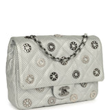 Pre-owned Chanel Small "Eyelets" Flap Bag Silver Metallic Perforated Calfskin Ruthenium Hardware - Thumbnail View 2