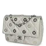 Pre-owned Chanel Small "Eyelets" Flap Bag Silver Metallic Perforated Calfskin Ruthenium Hardware - Thumbnail View 5