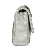 Pre-owned Chanel Small "Eyelets" Flap Bag Silver Metallic Perforated Calfskin Ruthenium Hardware - Thumbnail View 3
